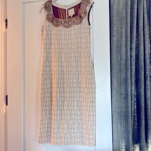 St. John couture beige dress with gold beading